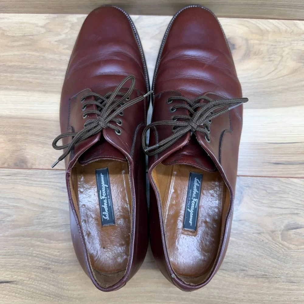 Salvatore Ferragamo Derby Mens 12 D Reddish Brown Dress Shoes‎